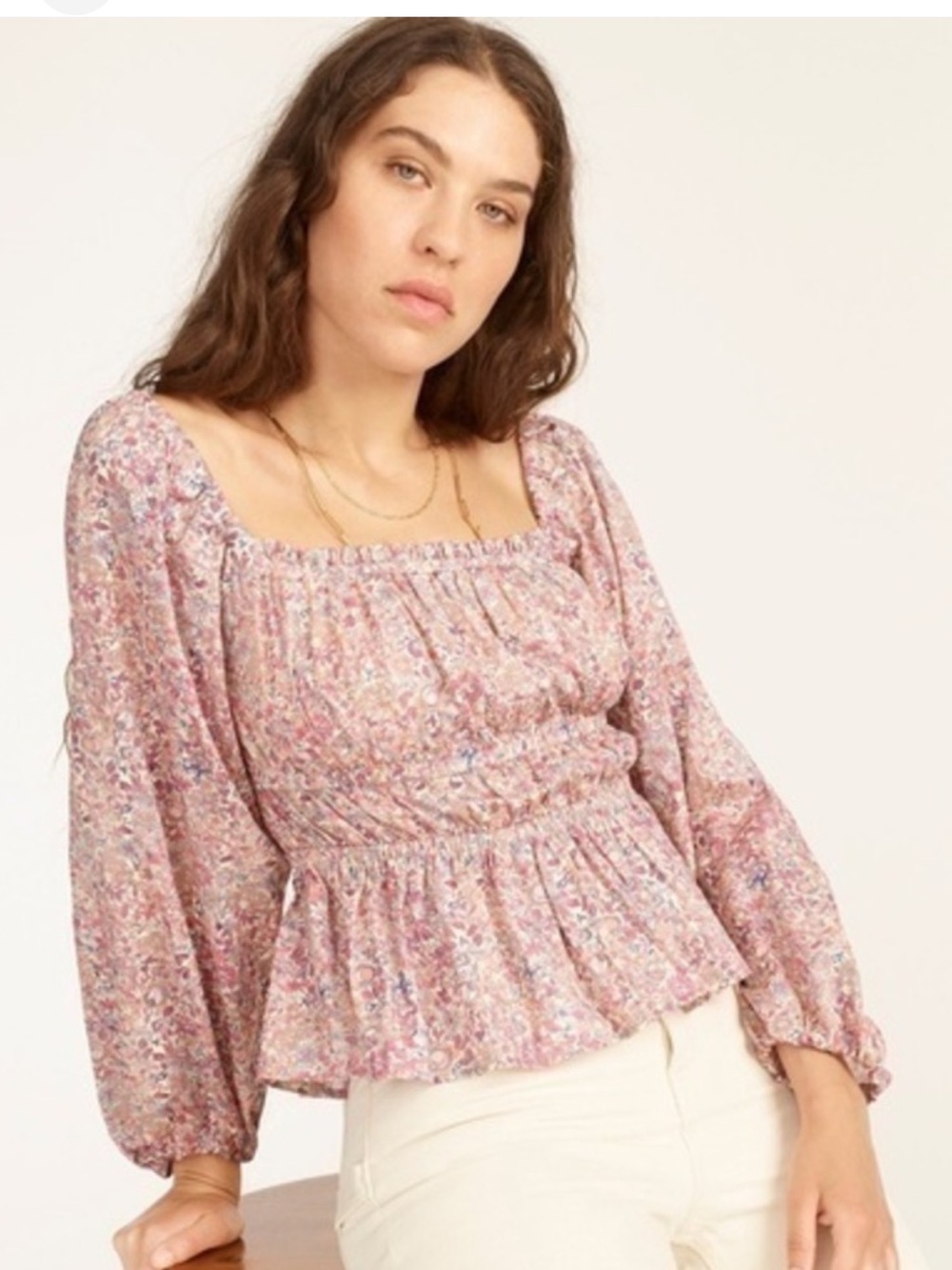 J. Crew Pink Floral Smocked Peasant Blouse 100% Cotton Small
